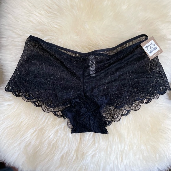 Set of 4 Madewell Lace Boyshorts Nude Blush Pink Black Size Medium - Picture 6 of 12